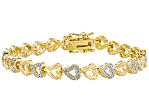 White Diamond Accent 14k Yellow Gold Over Sterling Silver Heart Tennis Bracelet