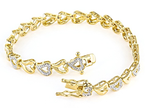 White Diamond Accent 14k Yellow Gold Over Sterling Silver Heart Tennis Bracelet