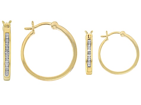 White Diamond 14k Yellow Gold Over Sterling Silver Set of 2 Hoop Earrings 0.25ctw