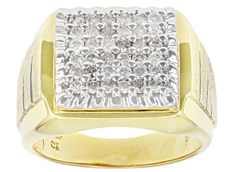 White Diamond 14k Yellow Gold Over Sterling Silver Mens Flat Top Ring 1 ...
