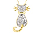 White Diamond 14k Yellow Gold Over Sterling Silver Cat Pendant With Chain 0.10ctw