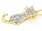 White Diamond 14k Yellow Gold Over Sterling Silver Cat Pendant With Chain 0.10ctw