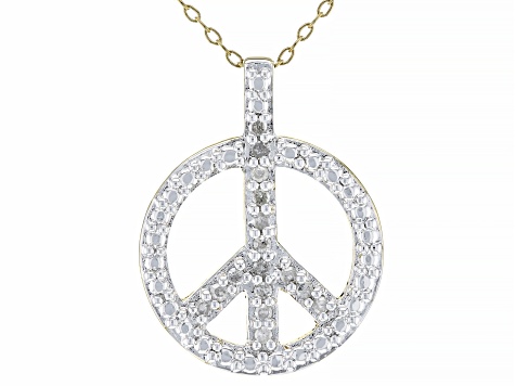 White Diamond 14k Yellow Gold Over Sterling Silver Peace Sign Pendant With Chain 0.20ctw