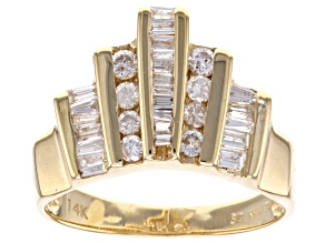 White Diamond 14k Yellow Gold Art Deco Ring 0.80ctw