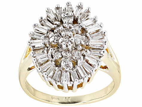 White Diamond 14k Yellow Gold Cluster Ring 1.00ctw