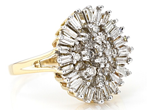 White Diamond 14k Yellow Gold Cluster Ring 1.00ctw