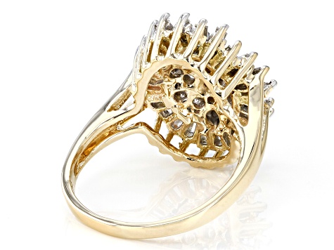White Diamond 14k Yellow Gold Cluster Ring 1.00ctw
