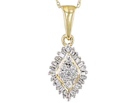 White Diamond 14k Yellow Gold Cluster Pendant With Chain 0.20ctw