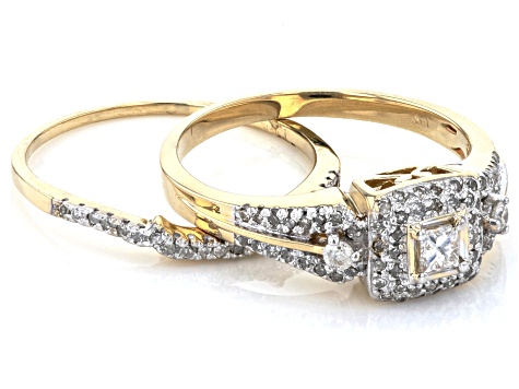 White Diamond 10k Yellow Gold Set Of 2 Rings 0.50ctw