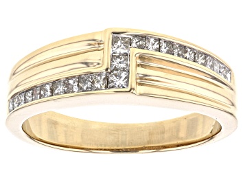Picture of White Diamond 10k Yellow Gold Mens Band Ring 0.50ctw