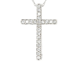 White Diamond 10k White Gold Cross Pendant With Chain 0.20ctw