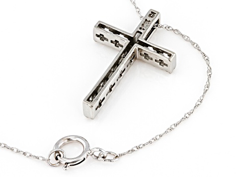 White Diamond 10k White Gold Cross Pendant With Chain 0.20ctw