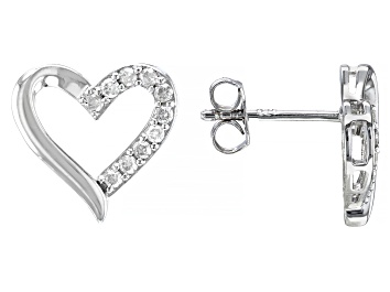 Picture of White Diamond Rhodium Over Sterling Silver Heart Drop Earrings 0.25ctw