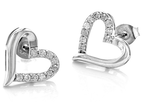 White Diamond Rhodium Over Sterling Silver Heart Drop Earrings 0.25ctw