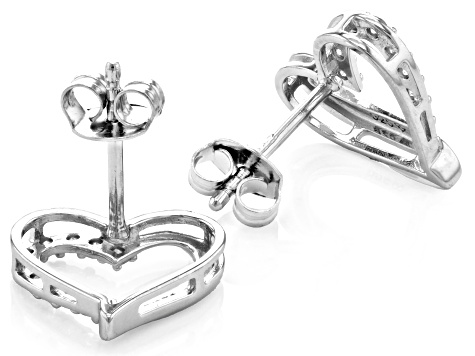 White Diamond Rhodium Over Sterling Silver Heart Drop Earrings 0.25ctw