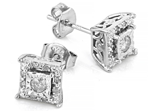 White Diamond Rhodium Over Sterling Silver Stud Earrings 0.25ctw