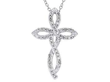Picture of White Diamond Rhodium Over Sterling Silver Cross Slide Pendant With 18" Cable Chain 0.25ctw