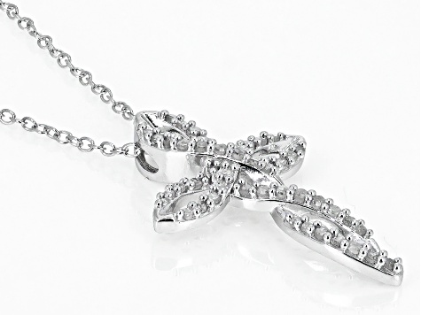 White Diamond Rhodium Over Sterling Silver Cross Slide Pendant With 18" Cable Chain 0.25ctw