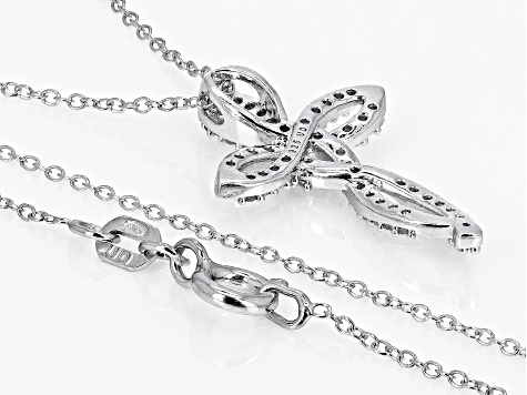 White Diamond Rhodium Over Sterling Silver Cross Slide Pendant With 18" Cable Chain 0.25ctw
