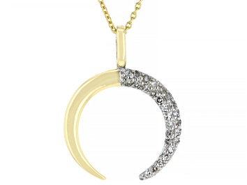 Picture of White Diamond Accent 14k Yellow Gold Crescent Moon Pendant With 20" Cable Chain