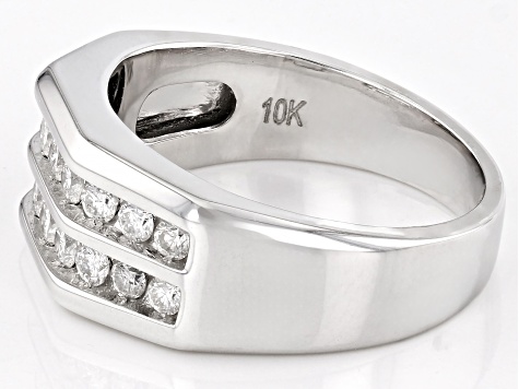 White Diamond 10k White Gold Mens Band Ring 1.00ctw