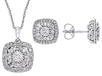 Picture of White Diamond 10k White Gold Earrings And Pendant Set 1.00ctw