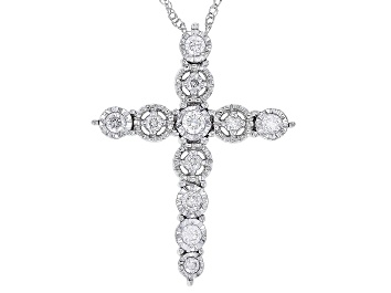 Picture of White Diamond 10k White Gold Cross Slide Pendant With Rope Chain 0.25ctw