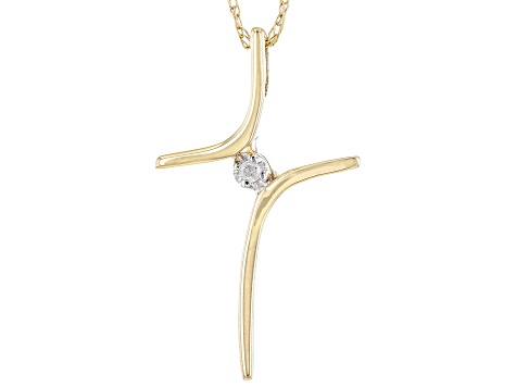 White Diamond Accent 10k Yellow Gold Cross Slide Pendant With 18" Rope Chain