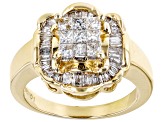 White Diamond 14k Yellow Gold Cluster Ring 0.95ctw