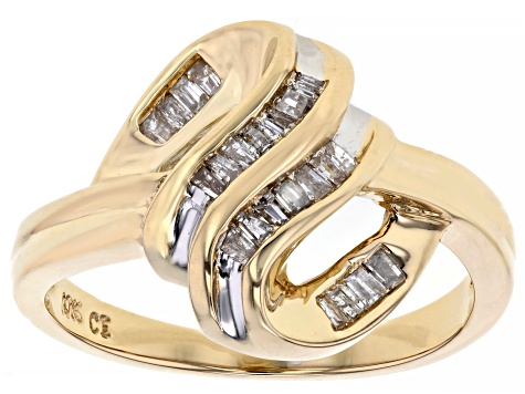 White Diamond 10k Yellow Gold Crossover Ring 0.25ctw