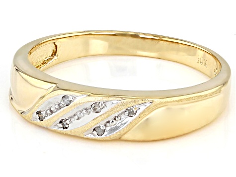 White Diamond Accent 10k Yellow Gold Mens Band Ring