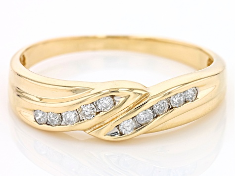 White Diamond 10k Yellow Gold Mens Band Ring 0.25ctw