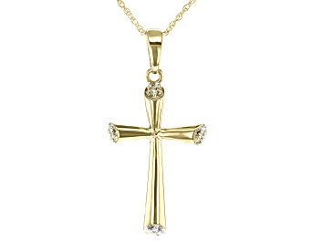 Picture of White Diamond Accent 14k Yellow Gold Cross Pendant With 16" Rope Chain