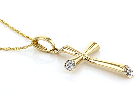 White Diamond Accent 14k Yellow Gold Cross Pendant With 16" Rope Chain