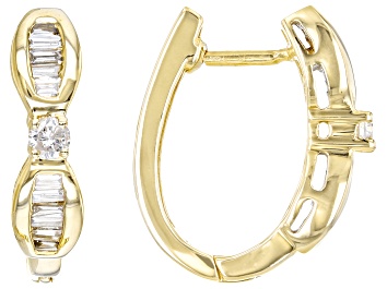 Picture of White Diamond 14k Yellow Gold Hoop Earrings 0.75ctw