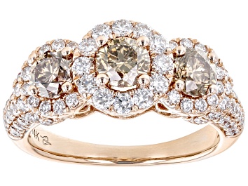 Picture of Champagne And White Diamond 10k Rose Gold 3-Stone Halo Ring 2.00ctw