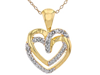 Picture of White Diamond 14k Yellow Gold Over Sterling Silver Heart Drop Pendant With 18" Cable Chain 0.10ctw