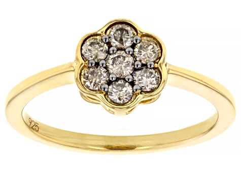 Champagne Diamond 14k Yellow Gold Over Sterling Silver Cluster Ring 0.45ctw