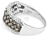 Champagne Diamond Rhodium Over Sterling Silver Wide Band Ring 0.95ctw