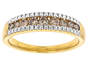 Champagne Diamond 14k Yellow Gold Over Sterling Silver Band Ring 0.45ctw