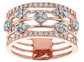 Picture of White Diamond 10k Rose Gold 5-Row Band Ring 0.75ctw