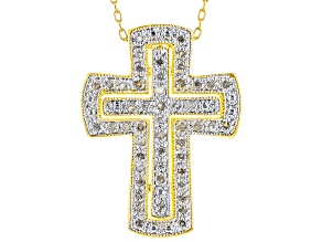 White Diamond 14k Yellow Gold Over Sterling Silver Cross Slide Pendant With 18" Cable Chain 0.25ctw