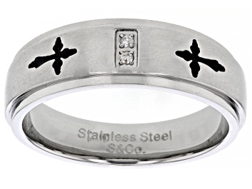 Picture of White Diamond Accent Stainless Steel Mens Cross Ring