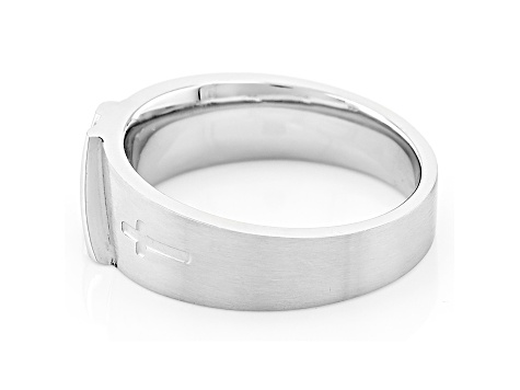 White Diamond Accent Stainless Steel Mens Cross Ring