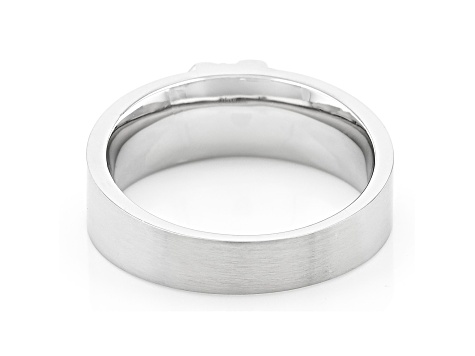 White Diamond Accent Stainless Steel Mens Cross Ring