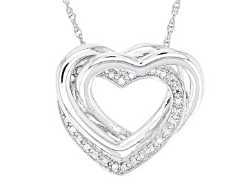 Picture of White Diamond Accent Rhodium Over Sterling Silver Heart Slide Pendant With 18" Rope Chain