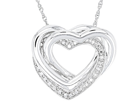 White Diamond Accent Rhodium Over Sterling Silver Heart Slide Pendant With 18" Rope Chain