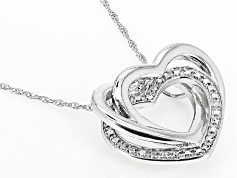 White Diamond Accent Rhodium Over Sterling Silver Heart Slide Pendant With 18" Rope Chain