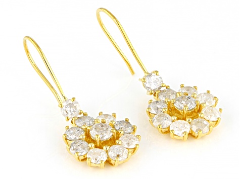 White Diamond 10k Yellow Gold Drop Earrings 1.85ctw