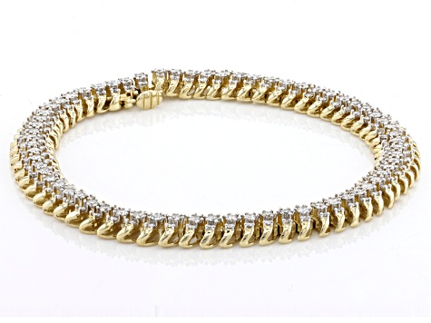 White Diamond 10k Yellow Gold Tennis Bracelet 3.00ctw